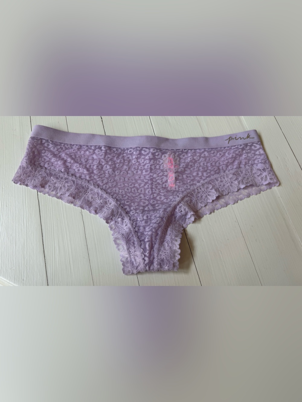 NWT PINK Victoria’s Secret XXL Lavender Lace Leopard Cheekster Panty Rare